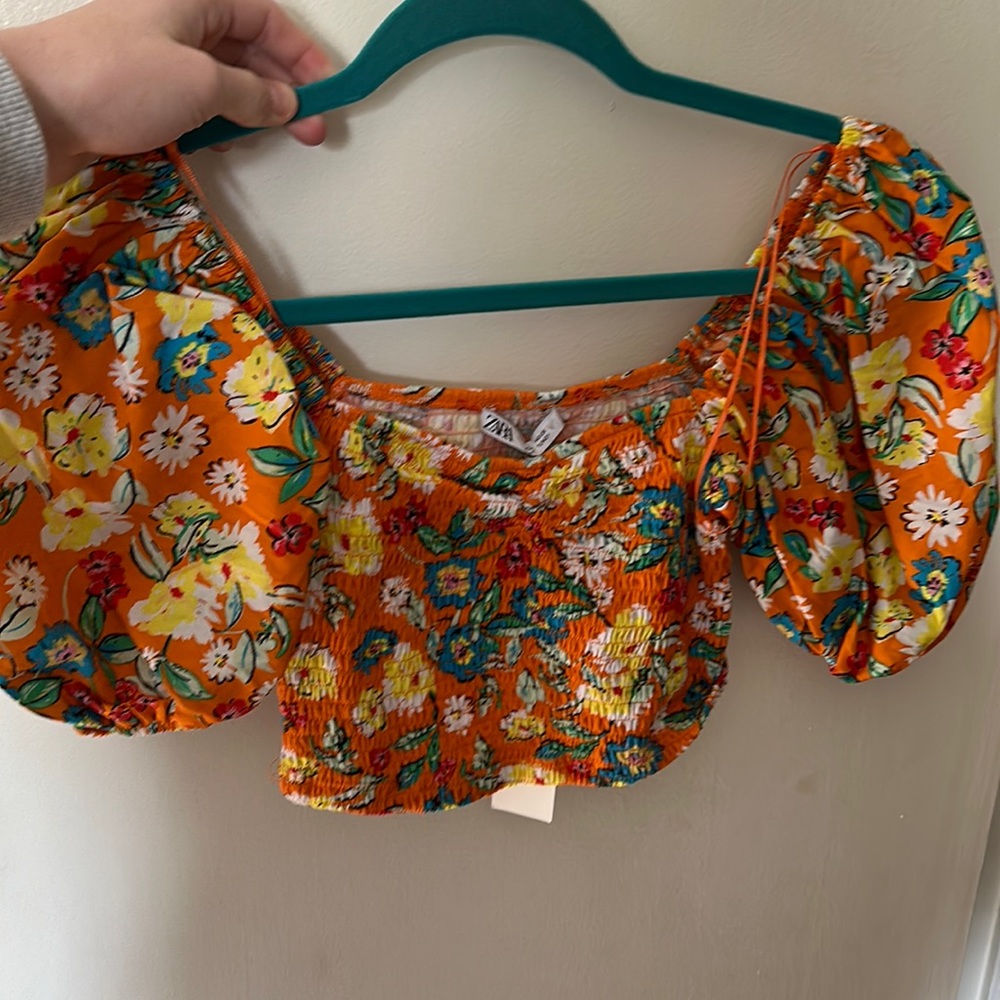orange floral zara top - new with tags, size small